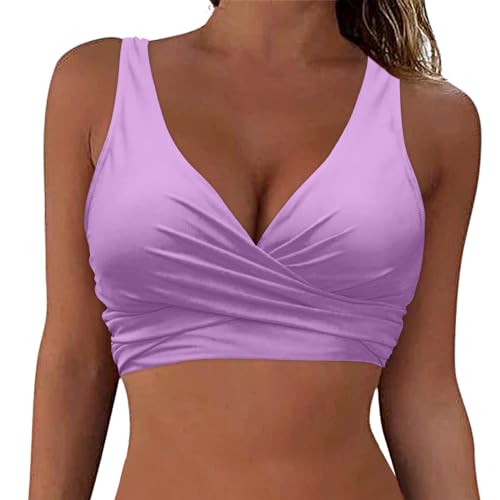 Bikini BH Dame Bademoden Bikinioberteil Große Brüste Damen Push up Bikini Top Gepolstert Swimsuit Bra Sport Trocknend Padded Bikini Swim Oberteil Rückenfrei Bikinioberteil mit Polster (Purple-a, XL) von Snakell