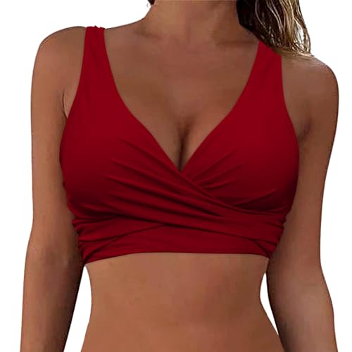 Bikini BH Dame Bademoden Bikinioberteil Große Brüste Damen Push up Bikini Top Gepolstert Swimsuit Bra Sport Trocknend Padded Bikini Swim Oberteil Rückenfrei Bikinioberteil mit Polster (Wine-a, XXL) von Snakell