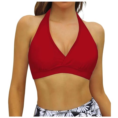 Bikini BH Damen Bademoden Bikinioberteil Große Brüste Damen Push up Bikini Top Gepolstert Swimsuit Bra Sport Trocknend Padded Bikini Swim Oberteil Rückenfrei Bikinioberteil mit Polster (X1-Red, M) von Snakell