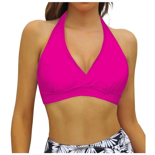 Bikini BH Damen Größen Brüste Bademoden Rückenfrei Bikinioberteil Push Up Sport Bikini Oberteil mit Abnehmbares Gepolsterte Sexy Halfter Self Tie BH Neckholder Bikinitop mit Polster (Hot Pink, XXL) von Snakell