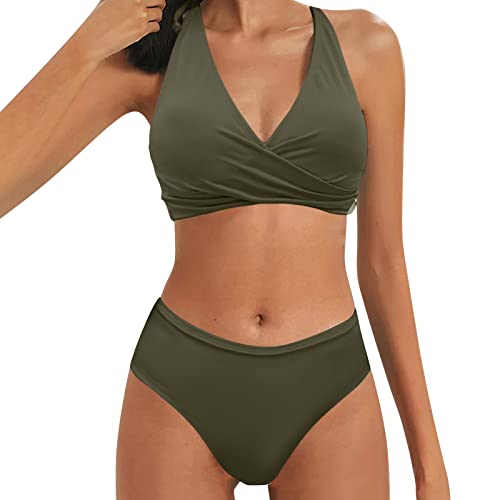 Bikini Damen Badeanzug Damen Zweiteiliger Bikini Damen Set V Ausschnitt Blumenmuster High Waist Bikini Bademode Damen Bauchkontrolle Bikini-Sets Push Up Tankini Bauchweg Sport Bikini Damen Bauchweg von Snakell