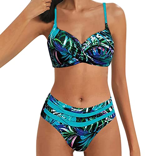 Bikini Damen Badeanzug Damen Zweiteiliger Bikini Damen Set V Ausschnitt Blumenmuster High Waist Bikini Bademode Damen Bauchkontrolle Bikini-Sets Push Up Tankini Bauchweg Sport Bikini Damen Bauchweg von Snakell