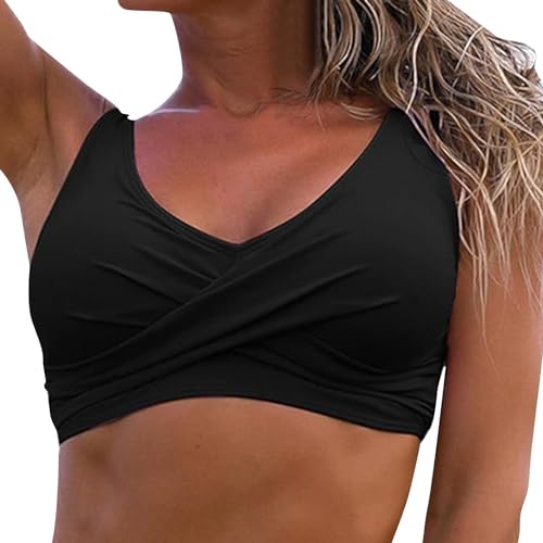 Damen Bikini Top Swimsuit Schnell Trocknend Padded Bikini Swim Oberteil V Ausschnitt Push up Bademoden Rückenfrei Verstellbar Bikini Top Swim Sports BH Bikinioberteil Workout Swimwear (a-Black, L) von Snakell