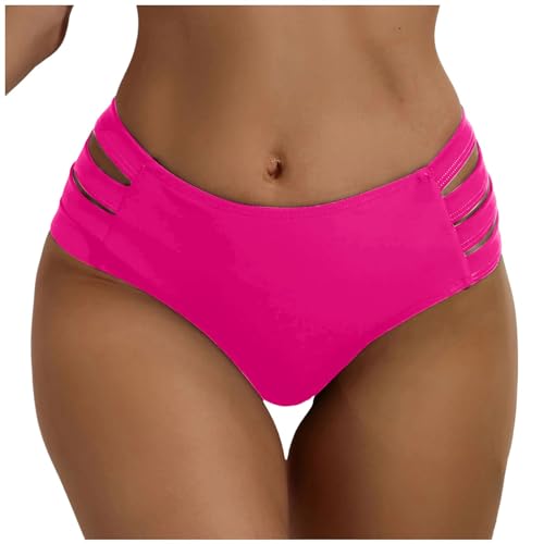 Damen Bikinihose Tanga Bauchweg Hohe Taille Bikini Hose Sexy Cutout Badehose Swimwear Badeanzug Badeshorts Plus Size Bikini Bottom Bademoden Swimsuits Niedrige Taille Badehose für (Hot Pink, XL) von Snakell