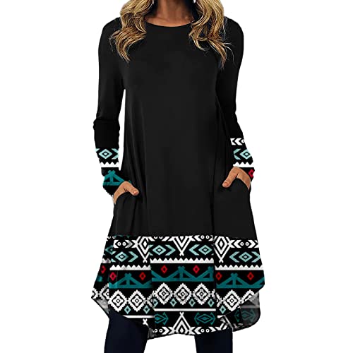 Damen Herbstkleid Pulloverkleid Casual Langarm Sweater Kleider A-Linien Midikleid Rundhals Strickkleid Herbst Winter Tunika Kleider Mit Taschen und Knöpfen Freizeitkleid Shirtkleid Lange Tops von Snakell