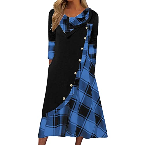 Damen kleid Pulloverkleid Strickkleider Damen Casual Langarm Sweater Kleider A-Linien Midikleid Rundhals Strickkleid Winter Tunika Kleider Mit Taschen und Knöpfen Freizeitkleid Shirtkleid Lange Tops von Snakell