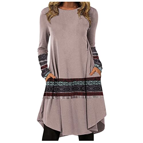 Damen kleid Pulloverkleid Strickkleider Damen Casual Langarm Sweater Kleider A-Linien Midikleid Rundhals Strickkleid Winter Tunika Kleider Mit Taschen und Knöpfen Freizeitkleid Shirtkleid Lange Tops von Snakell