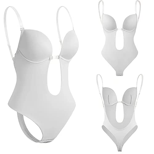Damen Rückenfreier Bodysuit Tiefer Shaping Unterwäsche Damen BH mit Durchsichtigen Trägern Push Up Shapewear Body Formende Rückenfreies Kleid BH Trägerlos V-Ausschnitt Unterwäsche Party Hochzeit von Snakell