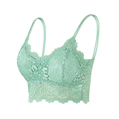 Damen Spitze BH V-Ausschnitt Bralette Bauchfrei Top BH Push Up Bustier Sommer-Bandeau-BH Gepolsterter Träger BH Bequem Unterwäsche Dessous Weste Spitzen Bra Yoga Sport BHS Crop Top (Mint Green-1, XXL) von Snakell