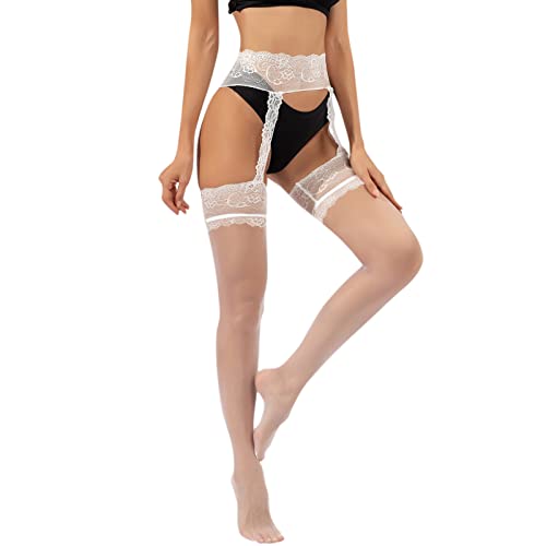 Damen Straps Strumpfhose Transparent Strumpfgürtel Strapsstrumpfhose Lang Bein Socken Oberschenkel Hohe Strumpf Spitze Aushöhlen Top Strümpfe Mit Fuß Pantyhose Sexy Dessous für Cosplay, Alltagsleben von Snakell