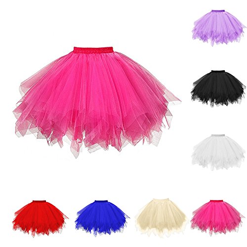 Damen Tüllrock Retro Kurz Tütü Ballettrock Rockabilly Petticoat Karneval Kostüm Tüllrock Multi-SchichtenVintage Unterrock Ballet Blase Firt Tulle Petticoat Puffy Tutu Tanzkleid (Hot Pink-c, One Size) von Snakell