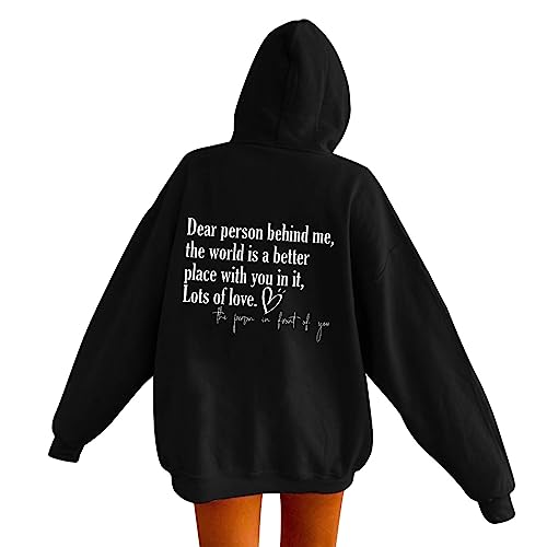 Dear Person Behind Me Hoodie Damen Langarm Hoodies Pullover Damen Plüsch Drucken Sweatshirt mit Kapuze Pulli Kapuzenpullover Hoodie Kawaii Preppy Kleidung Sweatshirt Tops Foto Oversized (Black-3, XXL) von Snakell