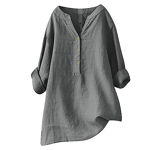 Hemd Damen Musselin Bluse Bluse Damen Weiß Leinenhemd Damen Musselin Bluse Damen Blusen Musselin Bluse Blusen Damen Musselin Bluse Damen Bluse Musselin Bluse Damen Bluse Elegant Long (A-Grey, XXXXXL) von Snakell