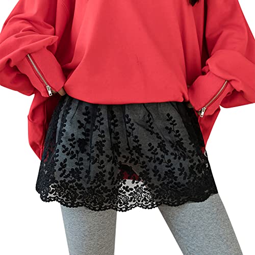 Hemdverlängerung Damen Blusenrock Hoher Taille Minirock Mädchen Schwarz Lace Hemdrock Shirtverlängerung Blusenverlängerung Schichtung Gefälscht Röcke (Black, One Size) von Snakell