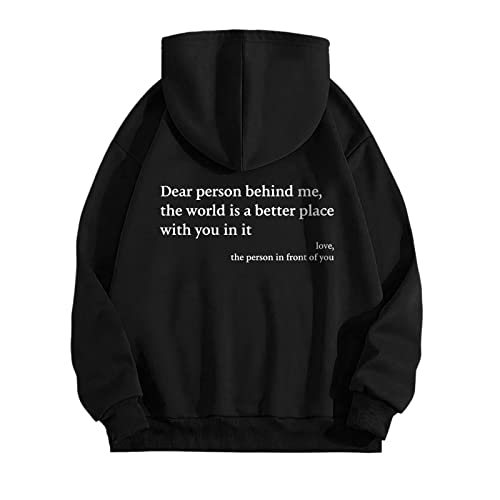 Hoodie Damen Dear Person Behind Me Pullover Damen Jesus Loves You Backprint Letter Print Kapuzenpullover Oversize Sweatshirt Freizeit Sport Langarmshirt Hoodies Training Pulli Y2K E-Girl Streetwear von Snakell