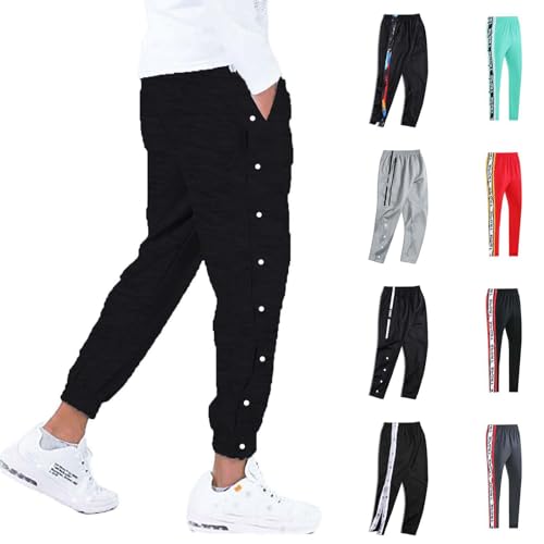 Jogginghose Herren mit Knöpfen Lang Breite Jogginghose Herren An Der Seite Reha Hose Knopfleiste Zum Öffnen Button Up Trainingshose Freizeithose Lässig Sport Postoperative Rehahose (White-2, XXXL) von Snakell