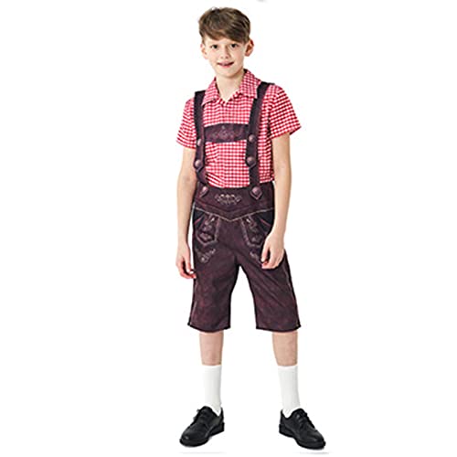 Kinder Lederhose Trachtenset Leo Kurz Trachtenlederhose mit Hemd Jungen mit Träger und Stickerei Lederhose Baby Trachtenhemd (Red-B, 2-4 Years) von Snakell