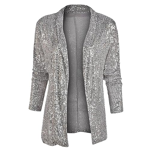 Pailletten Blazer Damen mit Glitzer Glänzend Jacke Langarm Bomberjacke Slim Fit Cardigan Kurz Sakko Einfarbig Blazermantel Tops Teenager Mädchen Streetwear Glitzer Party Jacke Outfits Clubwear von Snakell