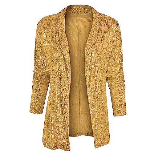 Pailletten Blazer Damen mit Glitzer Glänzend Jacke Langarm Bomberjacke Slim Fit Cardigan Kurz Sakko Einfarbig Blazermantel Tops Teenager Mädchen Streetwear Glitzer Party Jacke Outfits Clubwear von Snakell