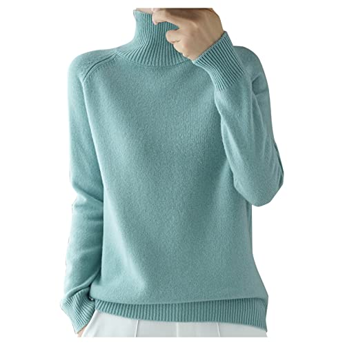 Pullover Damen Herbst Kaschmir Rundhalsausschnitt Lässig Weiblich Locker Langarm Strickpullover Pullover Damen Winter Rollkragenpullover Tops Kazak Einfarbig Rolli Basic (Mint Green #2, XL) von Snakell