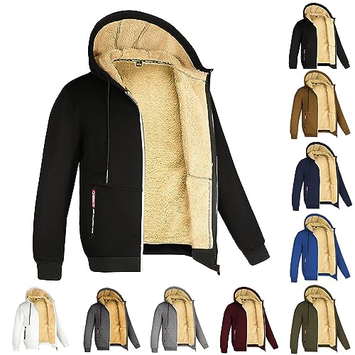 Pullover für Herren Fleecejacke Herren Outdoor Winterjacke PlüSch Dick Wintermantel Warm ÜBergangsjacke Mit Kapuze Sweatshirt Mit Tasche PlüSch Jacke Outwear Langärmlig Kapuzen Jacke Winddicht von Snakell