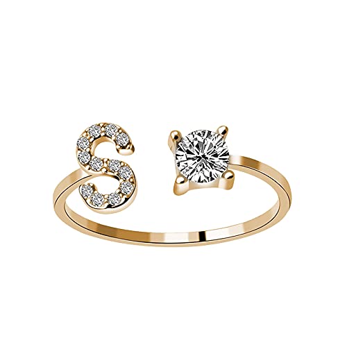 Ring mit Buchstaben Gold Ringe Frauen Verstellbar Ring Damen Offener Rings Initial Buchstabe A-Z Ring mit Namen Frauen Ring als Schmuck Ringe zum Jahrestag Verstellbare Ringe in Gold (S-1, One Size) von Snakell