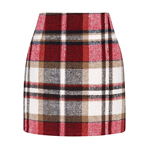 Rock Herbsst Damen Minirock Ausgestellte A-Linie Faltenröcke Mini Karierter Rock intage Elegant Figurbetont Bleistiftrock Hohe Taille A Linie Winterrock Damen Freizeitrock Kurze Bodycon Minirock von Snakell