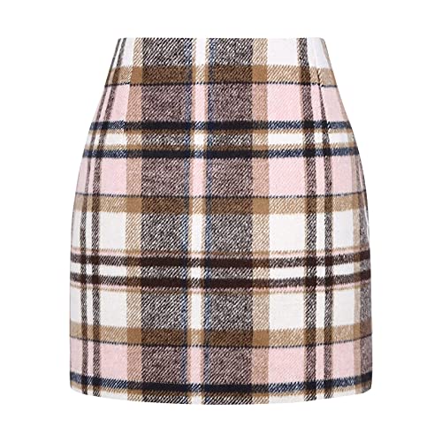 Rock Herbsst Damen Minirock Ausgestellte A-Linie Faltenröcke Mini Karierter Rock intage Elegant Figurbetont Bleistiftrock Hohe Taille A Linie Winterrock Damen Freizeitrock Kurze Bodycon Minirock von Snakell
