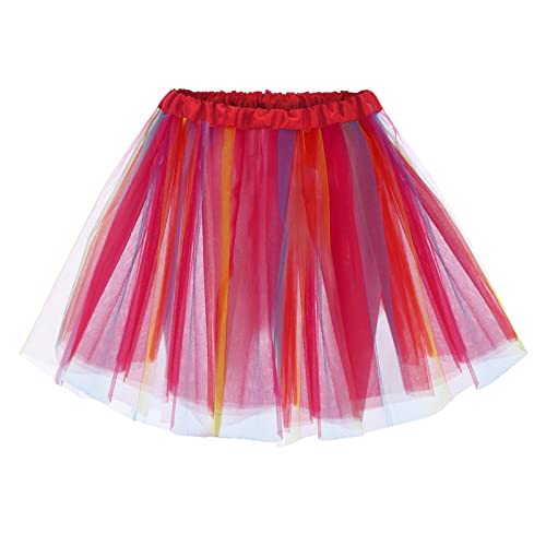 Röcke Damen Tüllrock Retro Hohe Taille Tutu Rock Elegant Ballettrock Tüll 50er Tutu Unterrock Blase Petticoat Tütü Minirock Elastischen Reifrock (B-Red-Taille 50-110cm Rocklänge 40cm, One Size) von Snakell