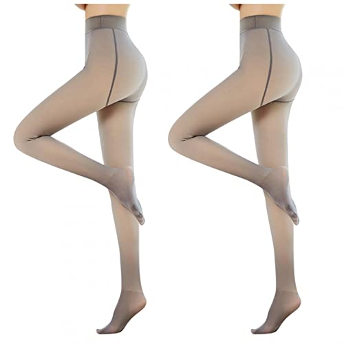 Snakell 2er Pack Strumpfhose Damen Hautfarbe Fleece Gefütterte Translucent Leggance Strumpfhose Verdickte Thermostrumpfhosen Durchscheinende Plüschstrümpfe Pantyhose Wärme Winterleggings von Snakell