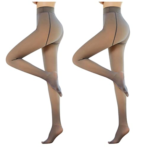 Snakell 2er Pack Strumpfhose Damen Hautfarbe Fleece Gefütterte Translucent Leggance Strumpfhose Verdickte Thermostrumpfhosen Durchscheinende Plüschstrümpfe Pantyhose Wärme Winterleggings von Snakell