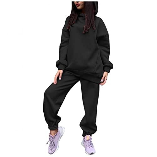 Snakell Damen Jogginganzug Einfarbig Basic Sportanzug 2-Teilig Trainingsanzug Damen Langarm Sweat Hoodie + Baggy Pants Hosen Bequem Atmungsaktiv Damenanzug Frühling Herbst Freizeitanzug von Snakell