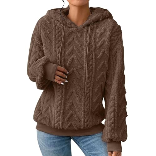 Snakell Hoodie Damen Pullover Teddy-Fleece Kordelzug Pullover Damen Winter Modische Hoodies & Sweatshirts Warm Kapuzenpullover Langarm Sweatshirt Oversize Oberteil Langarmshirt Damen (d-Coffee, S) von Snakell