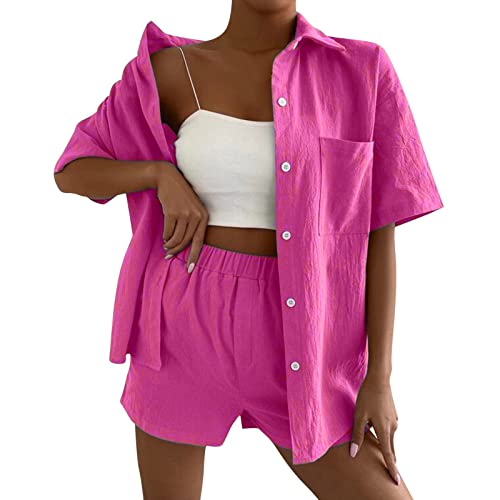 Snakell Zweiteiler Damen Outfit Sommer Musselin Bluse Outfits Anzug 2 Teilig Bluse und High Waist Shorts Set Y2K Streetwear Aesthetic Clothes Loungewear Anzug Oversize Tracksuit Freizeitanzug von Snakell