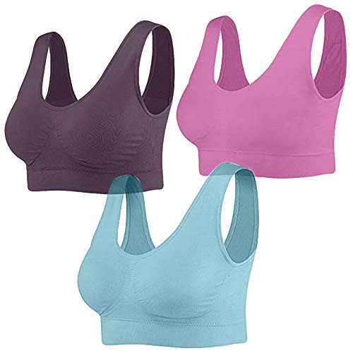 Sports Bra Damen Nahtloser Bustier Oberteil Push Up Strech Bralette Gepolstert Rückenfrei Bauchfreies Starker Halt Sport BH Bustier Yoga-BH-Rückseiten Sports Fitness Bra (3PC-c-Multicolour, M) von Snakell