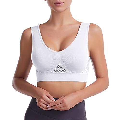 Sports Bra Damen Nahtloser Bustier Oberteil Push Up Strech Bralette Gepolstert Rückenfrei Bauchfreies Starker Halt Sport BH Bustier Yoga-BH-Rückseiten Sports Fitness Bra (a-White, S) von Snakell