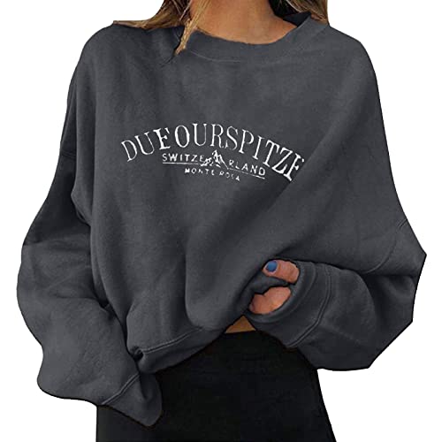 Sweatshirt Damen Ohne Kapuze Lässiges Langarm Sweatshirt mit O-Ausschnitt Frühling Hoodie Pulli Briefe Sonnenblume Grafik Drucken Pullover Teenager Mädchen Sportbekleidung Oberteile (B-Grey, XXL) von Snakell