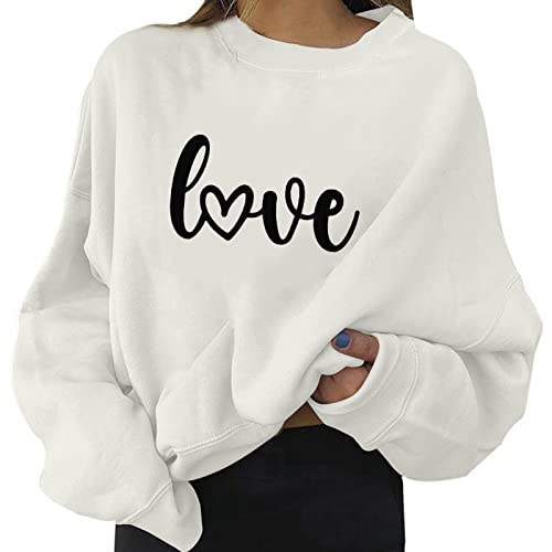 Sweatshirt Damen Ohne Kapuze Lässiges Langarm Sweatshirt mit O-Ausschnitt Frühling Hoodie Pulli Briefe Sonnenblume Grafik Drucken Pullover Teenager Mädchen Sportbekleidung Oberteile (F-White, S) von Snakell