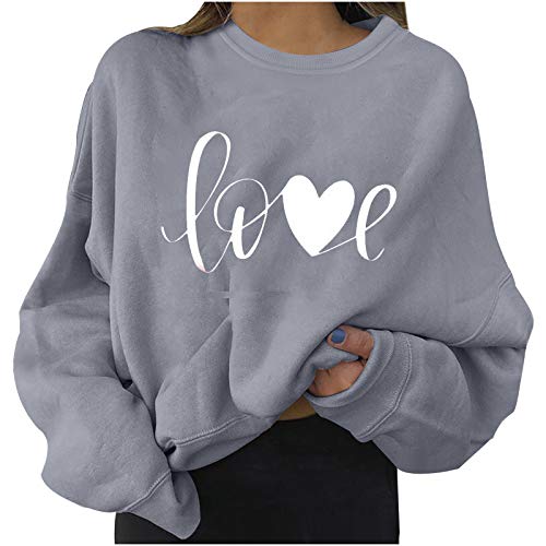 Sweatshirt Damen Ohne Kapuze Lässiges Langarm Sweatshirt mit O-Ausschnitt Frühling Hoodie Pulli Briefe Sonnenblume Grafik Drucken Pullover Teenager Mädchen Sportbekleidung Oberteile (I-Grey, M) von Snakell