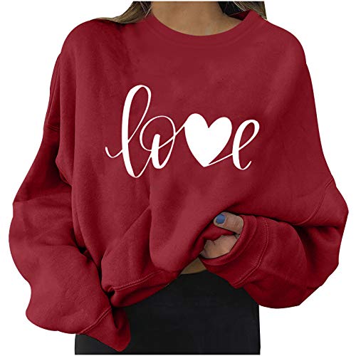 Sweatshirt Damen Ohne Kapuze Lässiges Langarm Sweatshirt mit O-Ausschnitt Frühling Hoodie Pulli Briefe Sonnenblume Grafik Drucken Pullover Teenager Mädchen Sportbekleidung Oberteile (I-Red, M) von Snakell