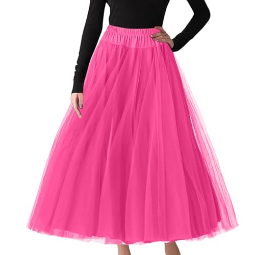 Tüllrock Damen Tütü Rock Unterröcke Karneval 50er Regenbogen Rockabily Tütü Karneval Kostüm Petticoat Rock Ballet Tanzkleid Mittlere Lang Karnevalskostüme Bühnenauftritte Teenager (a-Hot Pink, L) von Snakell