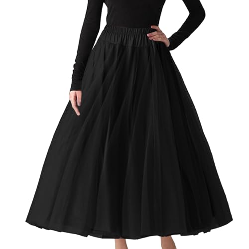 Tüllrock Damen Tütü Rock Unterröcke Karneval 50er Regenbogen Rockabily Tütü Karneval Kostüm Petticoat Rock Ballet Tanzkleid Mittlere Lang Karnevalskostüme Bühnenauftritte Teenager Party (a-Black, XL) von Snakell