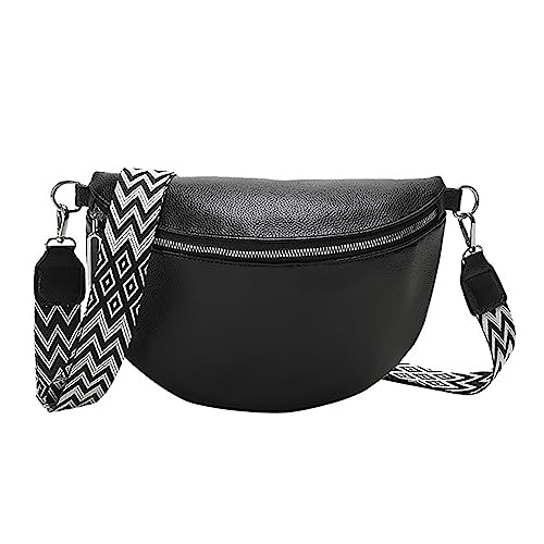 Umhängetasche Damen Stylisch Crossbody Tasche Schultertasche Klein Bauchtasche Bauchtasche Sehr schone Crossbag Breiter Gurt mit verstellbarem und abnehmbarem Breiten Riemen (Black, One Size) von Snakell