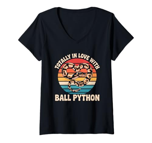 Damen Total in Love in Ball Python, Vintage-Stil, Snake Royal Python T-Shirt mit V-Ausschnitt Damen Total in Love in Ball Python, Vintage-Stil, Snake Royal Python T-Shirt mit V-Ausschnitt von Snakes Reptile legless reptiles retro Ball Python