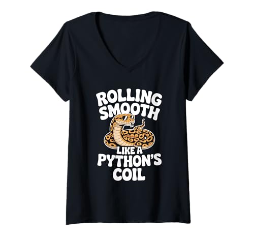 Damen Rollen Sie glatt wie eine Pythonspule, Wortspiel Reptilienball Python T-Shirt mit V-Ausschnitt Damen Rollen Sie glatt wie eine Pythonspule, Wortspiel Reptilienball Python T-Shirt mit V-Ausschnitt von Snakes Snake pythons legless reptiles royal python