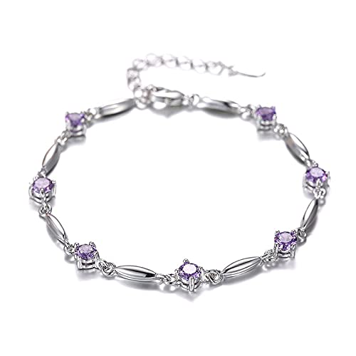 Armband Verstellbar Sterling Silber, Sterlingsilber Armband für Frauen, Damen Sterling Silber Armband Exquisite Intarsien Amethyst Kette Armband Armreif Damen Silberschmuck von SnamicE