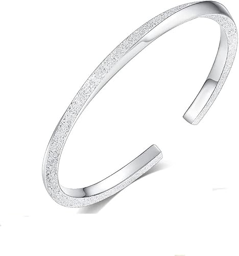 Verstellbares Sterling Silber Armband, Damen Silber Armband Mode Frosted Einstellbare Manschette Armband Freundschaftsarmband Damen Silberschmuck Geburtstagsgeschenke Schwestern Freund Mutter von SnamicE