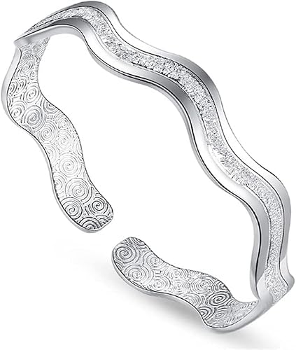 Verstellbares Sterling Silber Armband, Damen Silber Armband Mode Wellenmuster Einstellbare Manschette Armband Freundschaftsarmband Damen Silberschmuck Geburtstagsgeschenke Schwestern Freund Mutter von SnamicE