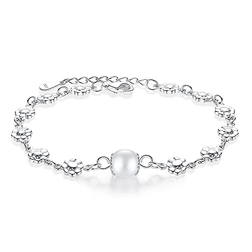 Verstellbares Sterling Silber Armband, Kette Armbänder, Damen Sterling Silber Armband Elegant Silber Runde Perlen Armband Mode Armband Damen Silber Schmuck von SnamicE