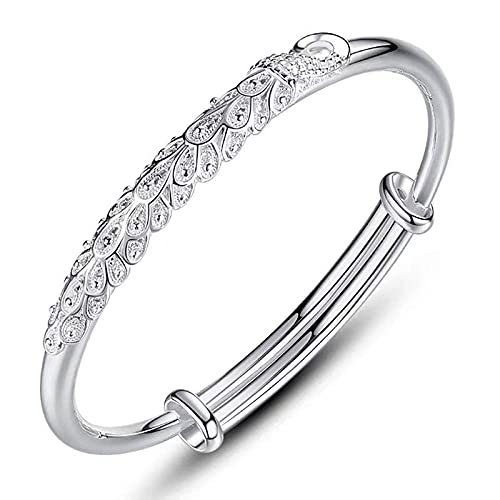 Verstellbares Sterlingsilber Armband,Damen Sterling Silber Armband Geschnitzter Pfau Einstellbare Manschette Armband Damen Silberschmuck Geburtstagsgeschenke von SnamicE
